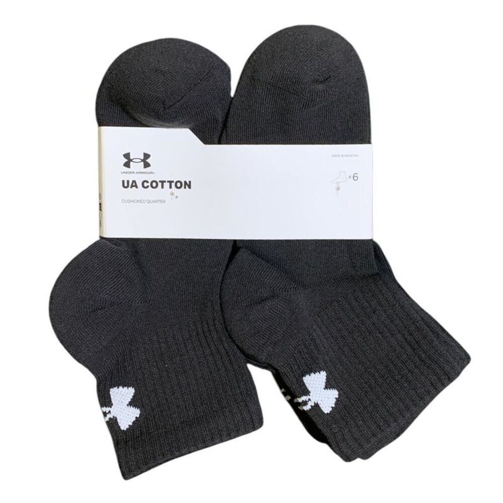 Under Armour UA Cotton Cushioned Quarter Sock, 6-Pack - Black